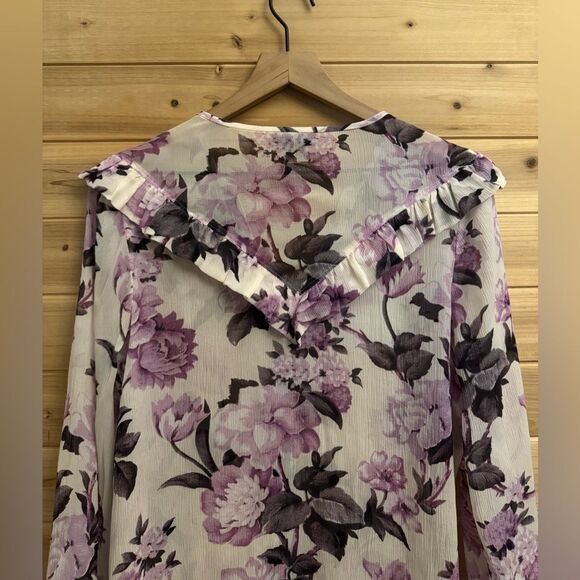 PAIGE Size Small Lavender Floral Silk Ruffle Long Sleeve Blouse - Picture 8 of 12